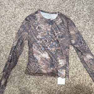 Stylish Brown Patterned Long Sleeve Top